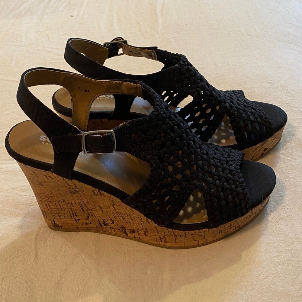 Sonoma Black Textured Cork Wedges
